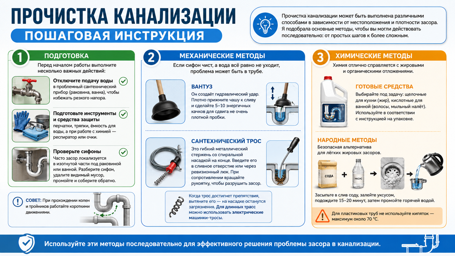 Прочистка канализации. Наглядное руководство